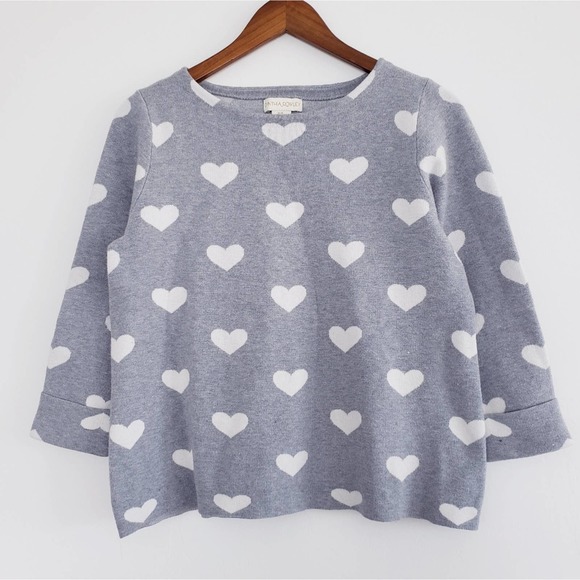 Cynthia Rowley Sweaters - Cynthia Rowley Heart Print Sweater Grey White 3/4 Cuffed Sleeve Medium